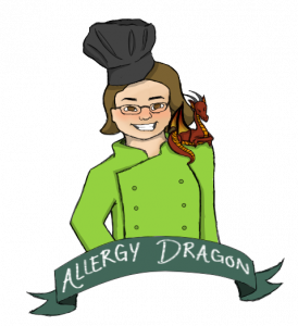 Logo for Allergy Dragon that depicts chef Martha Morgan who is Allergy Dragon founder