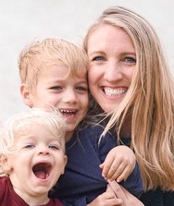 Headshot of guest author Sarah Fry with her two young sons