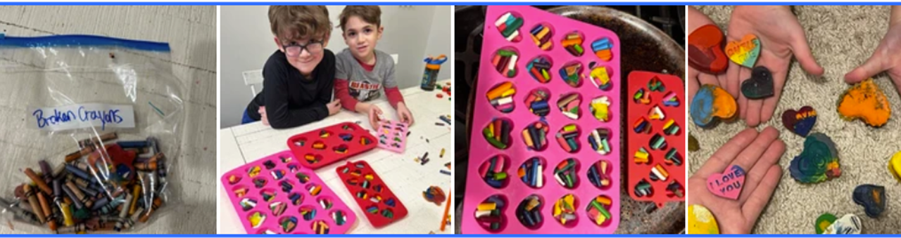 Collage of children making allergy friendly Valentine's Day heart crayons for Valentine's Day gifts