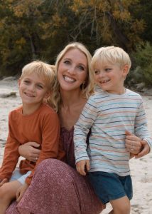 Headshot of guest author Sarah Fry with her two young sons