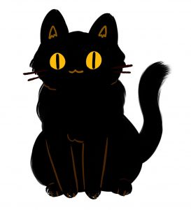 Illustration of a black cat with large golden eyes. Created by Allergy Force using Canva.