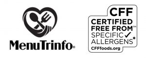 Black and white logo for MenuTrinfo and the Certified Free From Seal for the CFF program from MenuTrinfo offered through CFF Foods.