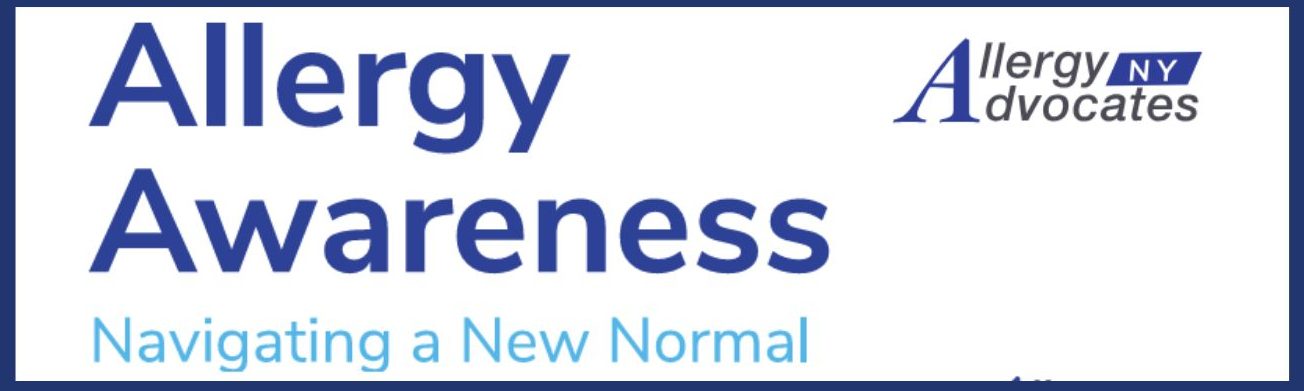 Heading for guide book cover from Allergy Advocates NY entitled: Allergy Awareness: Navigating a New Normal. Image credit: Allergy Advocates NY.
