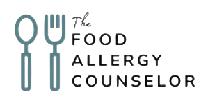 Logo of The Food Allergy Counselor. It displays a spoon and fork in teal green next to black text with the name of the entity.